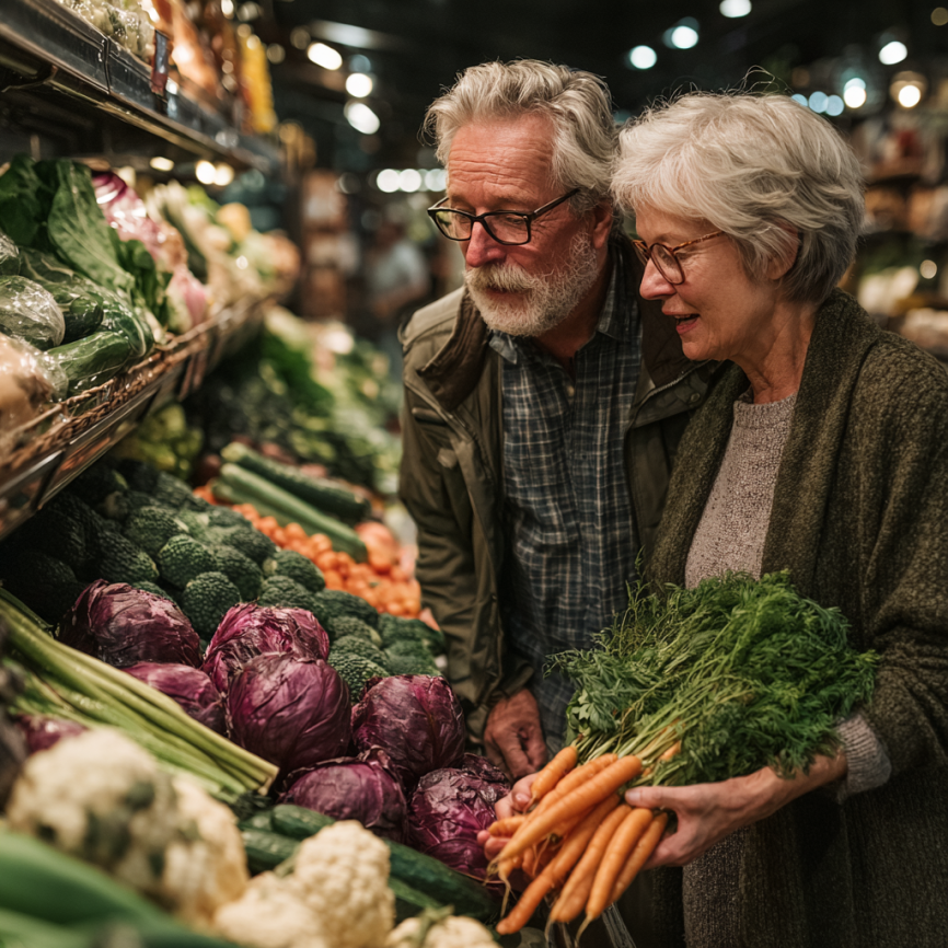 Літня жінка готує здорову їжу на кухні