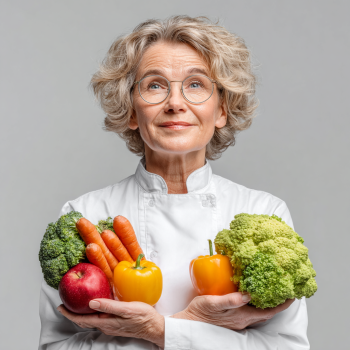 Старший чоловік з дочкою готують разом здорову їжу