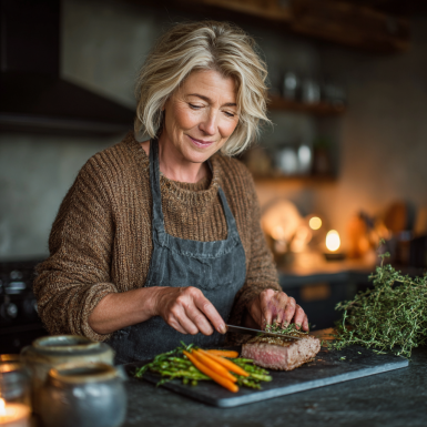 Група літніх людей разом готує здорову їжу